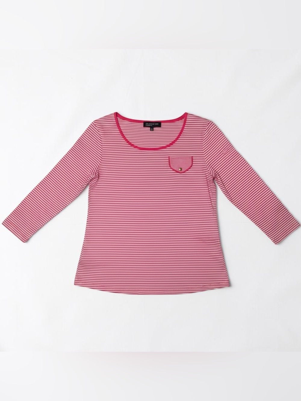 Jones New York Pink and White Striped Long-Sleeve Tee with Pocket